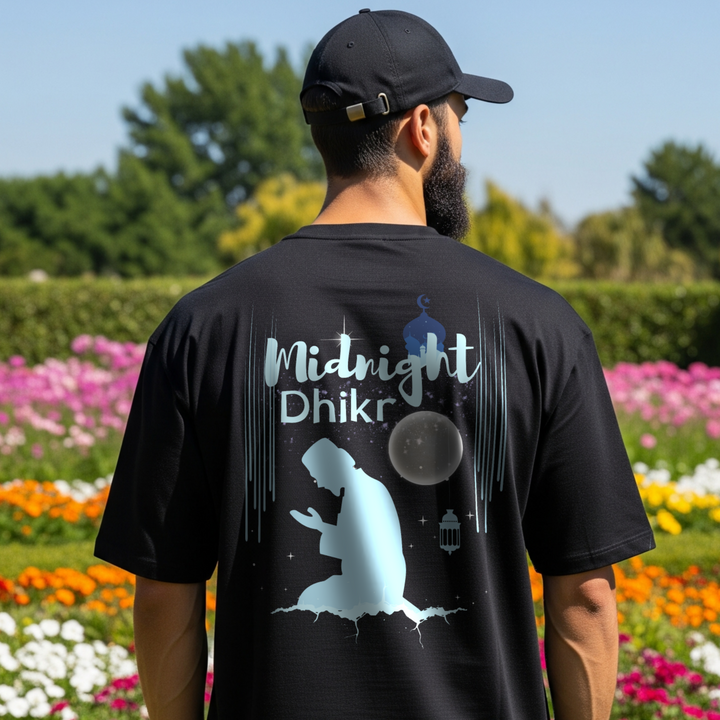Midnight Dhikr – Spiritual Streetwear Tee (Black | Front & Back Print) - ZIKRZIBA