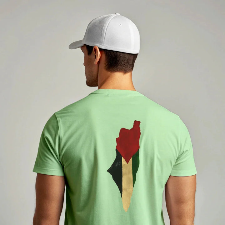 Back Printed T-Shirt – Artistic Palestine Flag (White & Jade) - ZIKRZIBA