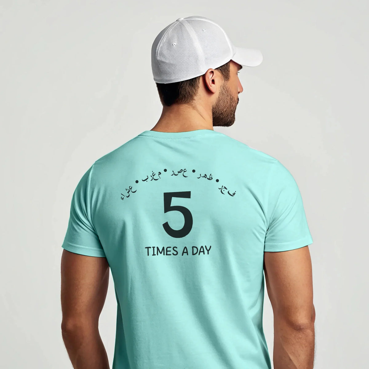 Back Print Tee – 5 Daily Prayers in Arabic | “5 TIMES A DAY” | Zikrziba - ZIKRZIBA