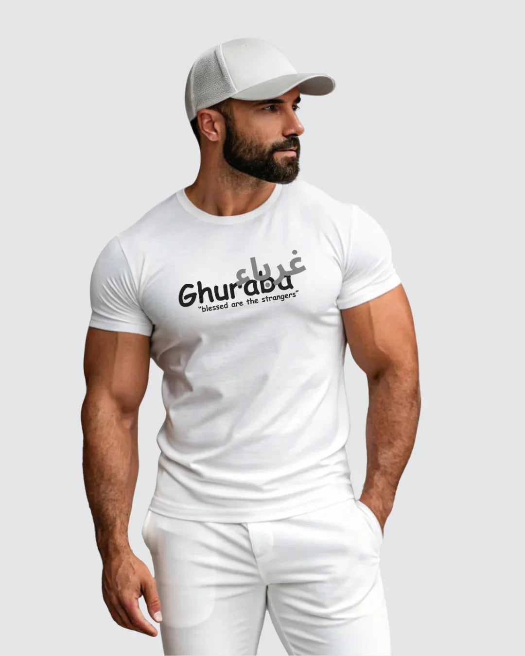 Ghuraba – "Blessed Are the Strangers" Front Printed White Classic Crew T-Shirt - ZIKRZIBA