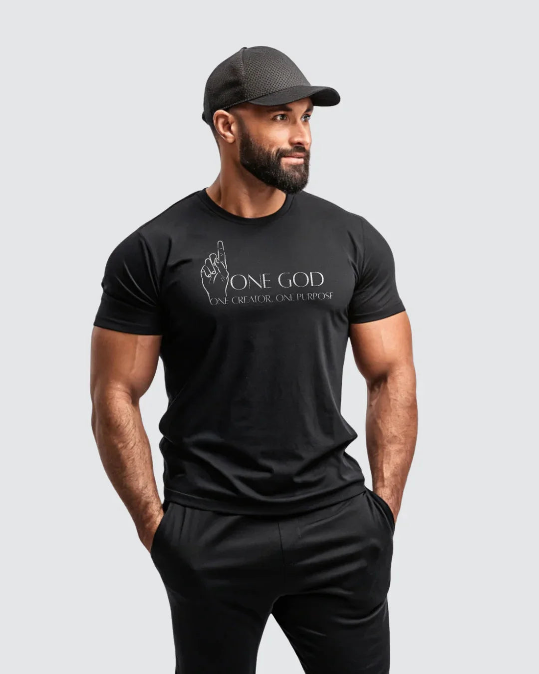 One God – Front Printed Black Classic Crew T-Shirt | “One Creator, One Purpose - ZIKRZIBA