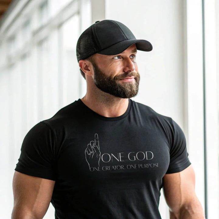 One God – Front Printed Black Classic Crew T-Shirt | “One Creator, One Purpose - ZIKRZIBA