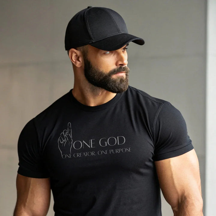 One God – Front Printed Black Classic Crew T-Shirt | “One Creator, One Purpose - ZIKRZIBA