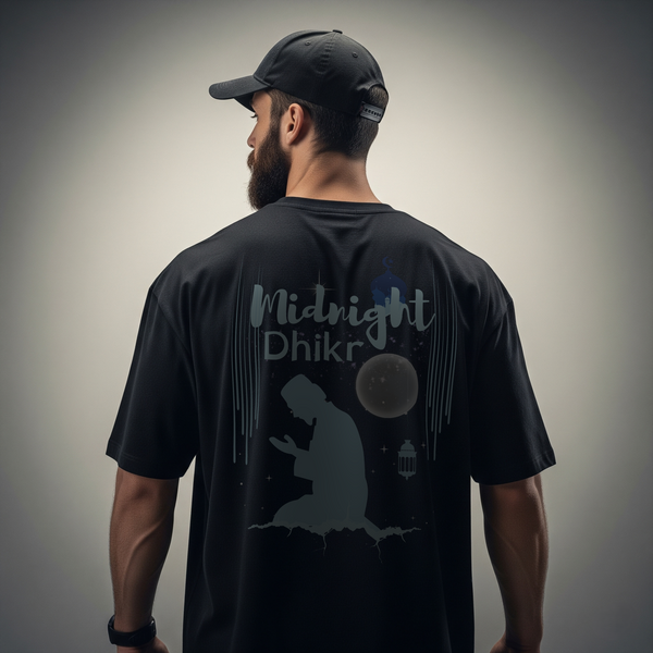 Midnight Dhikr – Spiritual Streetwear Tee (Black | Front & Back Print) - ZIKRZIBA