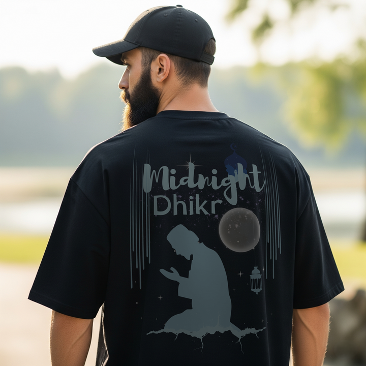 Midnight Dhikr – Spiritual Streetwear Tee (Black | Front & Back Print) - ZIKRZIBA