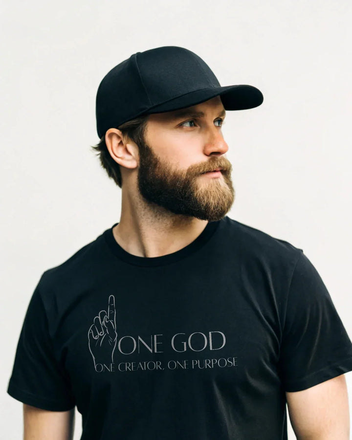 One God – Front Printed Black Classic Crew T-Shirt | “One Creator, One Purpose - ZIKRZIBA