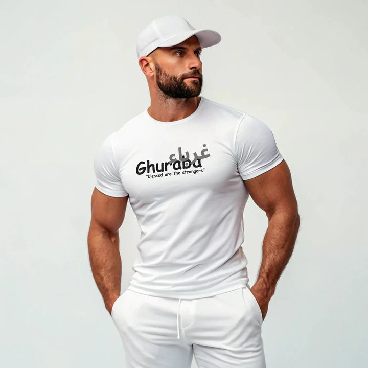 Ghuraba – "Blessed Are the Strangers" Front Printed White Classic Crew T-Shirt - ZIKRZIBA