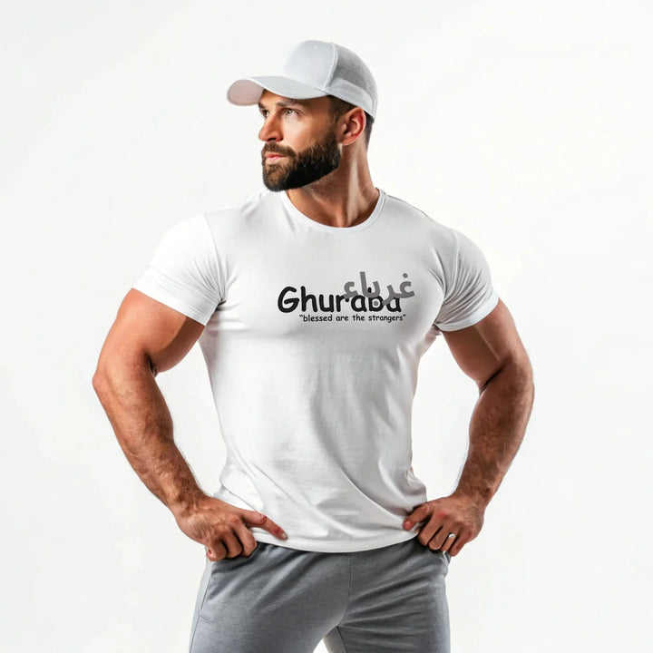 Ghuraba – "Blessed Are the Strangers" Front Printed White Classic Crew T-Shirt - ZIKRZIBA