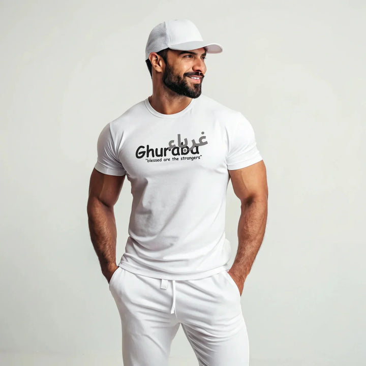 Ghuraba – "Blessed Are the Strangers" Front Printed White Classic Crew T-Shirt - ZIKRZIBA