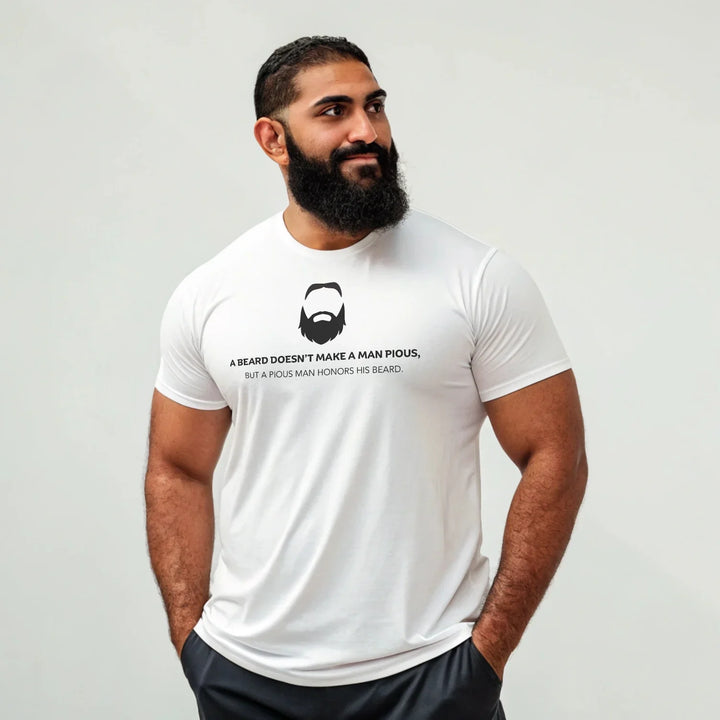 A Pious Man Honors His Beard – Front Printed White Classic Crew T-Shirt - ZIKRZIBA