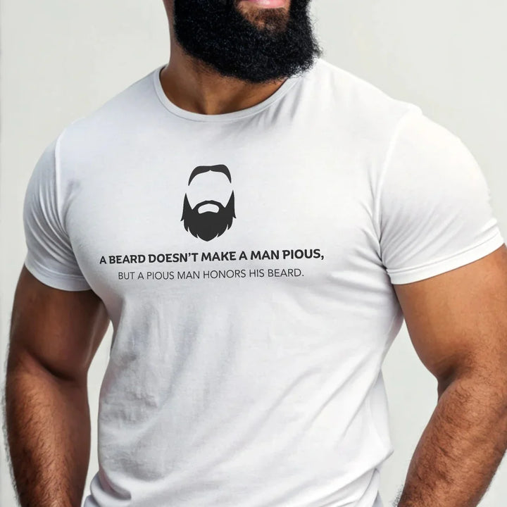 A Pious Man Honors His Beard – Front Printed White Classic Crew T-Shirt - ZIKRZIBA