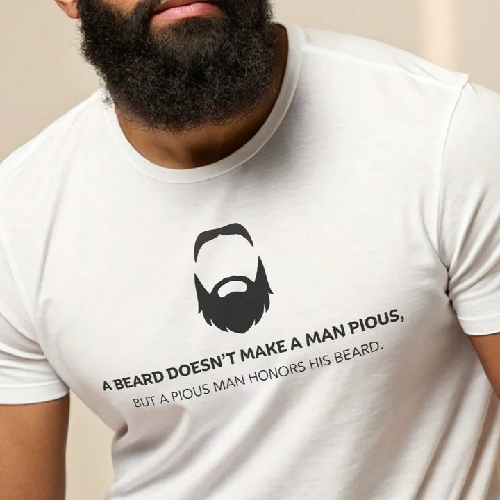 A Pious Man Honors His Beard – Front Printed White Classic Crew T-Shirt - ZIKRZIBA